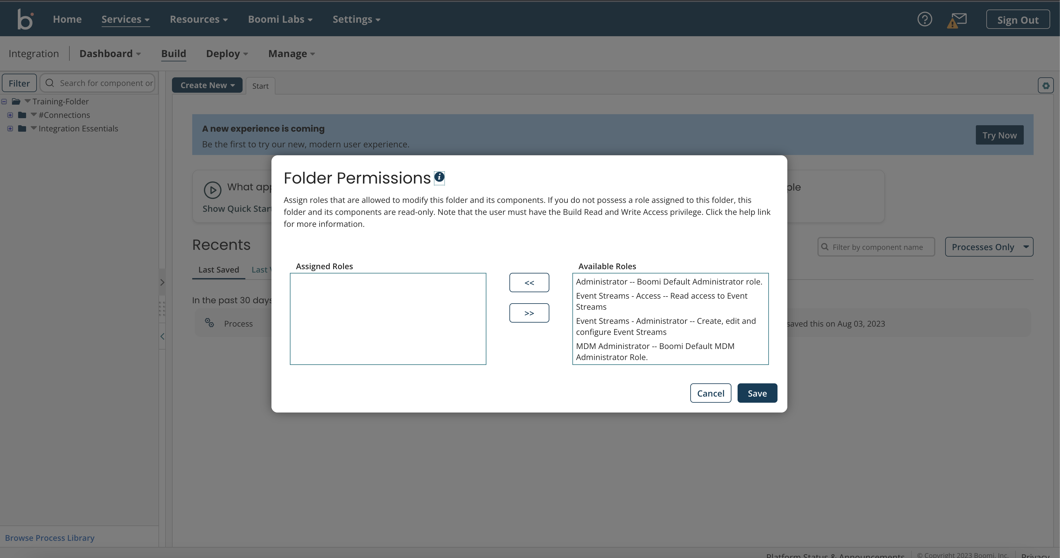 Folder permissions pop-up